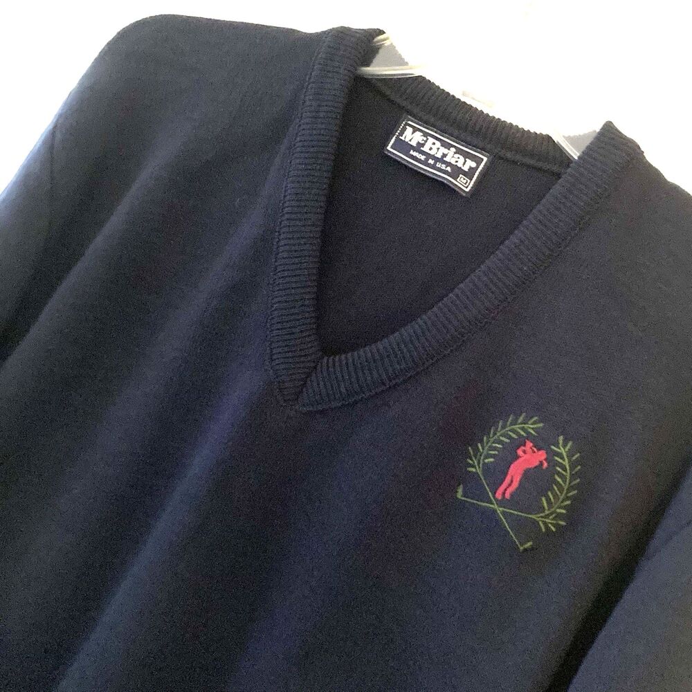 Vintage McBriar Men’s Golf Sweater M Navy Blue V Neck Acrylic USA